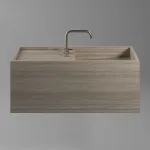 Умывальник подвесной Luxestone 110x40x50 см из керамогранита с бортиком, с щелевым сливом и съемной ревизией (Stonesink_model_8_1) - Фото 1